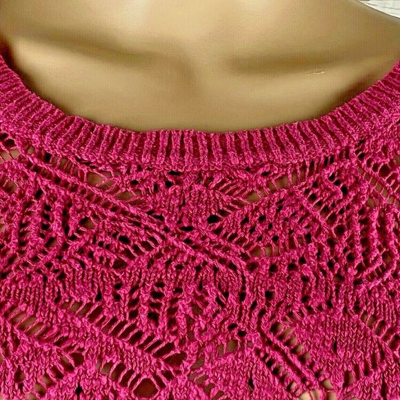 LC Lauren Conrad Sweater Medium Bright Pink Crochet Lace Front Tie Back Knit Top - Picture 2 of 12